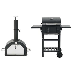 vidaXL Four &agrave; pizza et barbecue d'ext&eacute;rieur 3 en 1 Noir