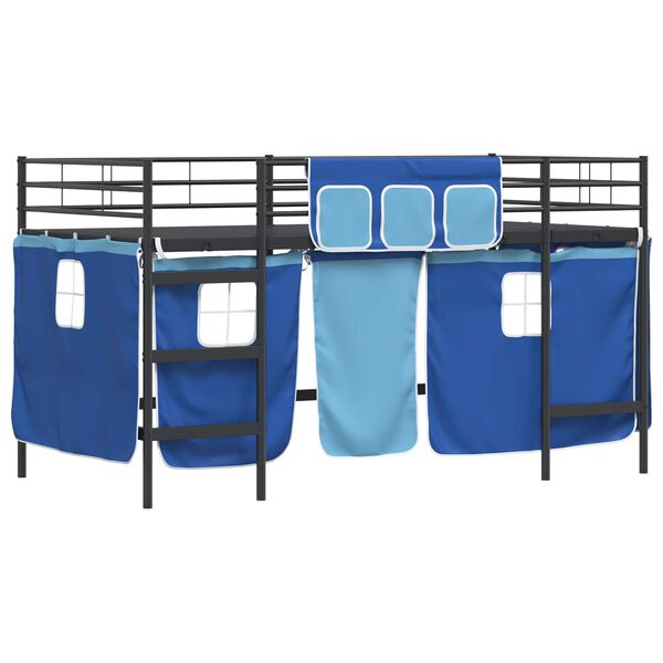 vidaXL Cadre de Lit Mezzanine pour Enfants avec Rideaux Noir et Bleu