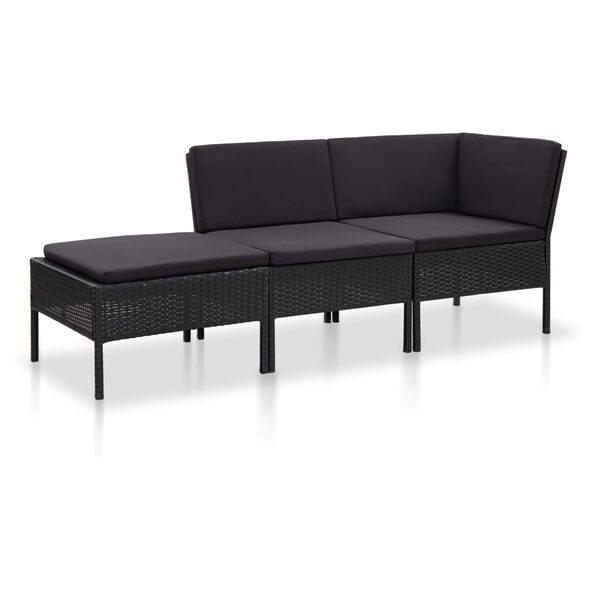 vidaXL Salon de jardin 3 pcs avec coussins R&eacute;sine tress&eacute;e Noir