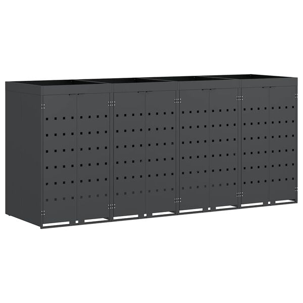 vidaXL Rangement de poubelle &agrave; roulettes pour 4 poubelles Anthracite