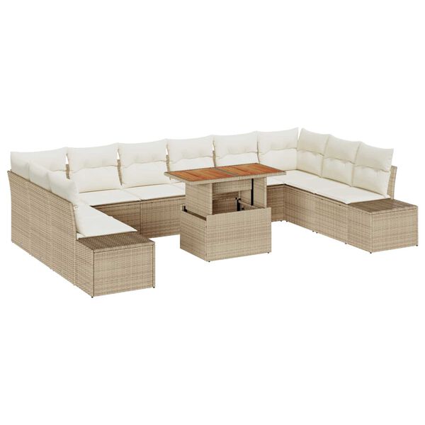 vidaXL Ensemble de canap&eacute; de jardin avec coussin 11 pcs Beige et cr&egrave;me