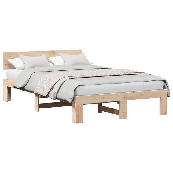 vidaXL Cadre de lit avec t&ecirc;te de lit Naturel 120 x 200 cm Pin massif