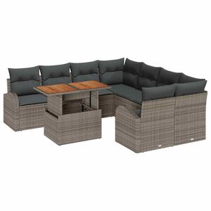 vidaXL Ensemble de canap&eacute; de jardin 9 pc Gris Poly rotin