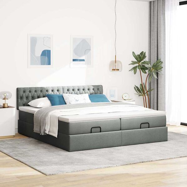 VidaXL Cadre de lit ottoman avec matelas gris foncé 180x200cm tissu