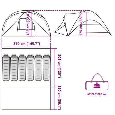 vidaXL Tente de cabine familiale 6 personnes bleu imperméable