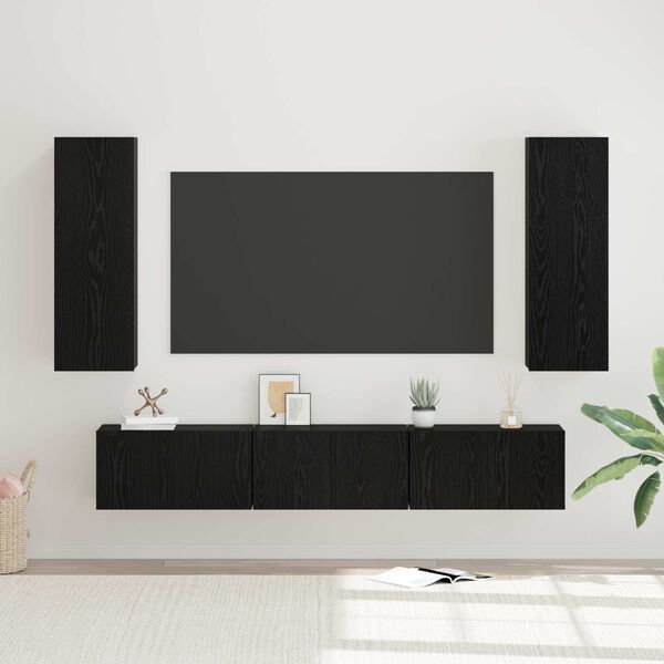 vidaXL Ensemble meuble TV 5 pcs Ch&ecirc;ne noir Bois d'ing&eacute;nierie