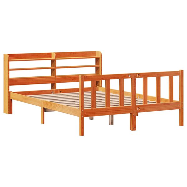 vidaXL Cadre de lit et t&ecirc;te de lit sans matelas cire marron 140x190 cm