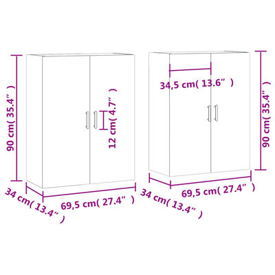 vidaXL Armoires murales 2 pcs chêne sonoma 69,5x34x90 cm