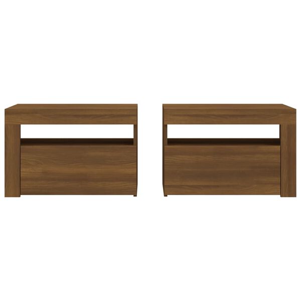 vidaXL Tables de chevet 2 pcs avec LED ch&ecirc;ne marron 60x35x40 cm