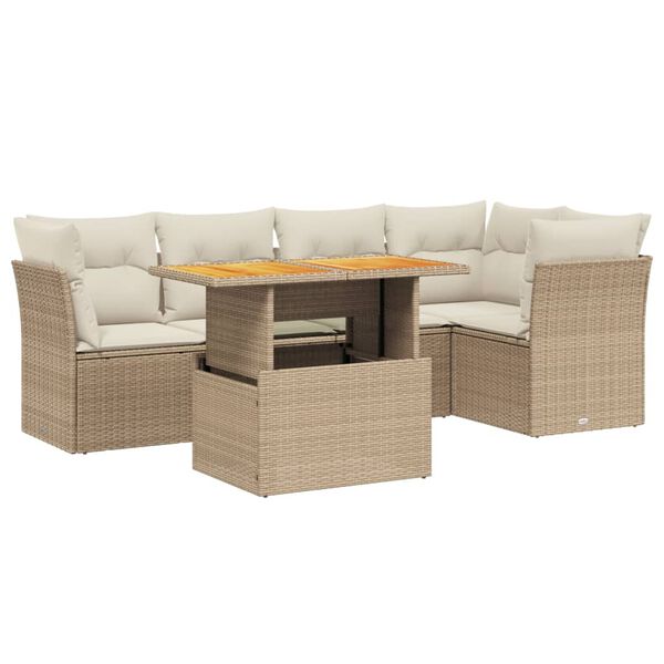 vidaXL Salon de jardin avec coussins 5 pcs beige r&eacute;sine tress&eacute;e