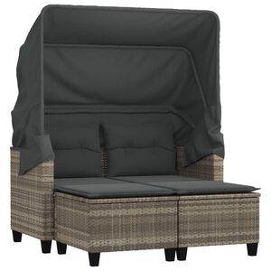 vidaXL Canap&eacute; de jardin 2 places et auvent tabourets gris clair rotin