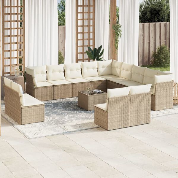 vidaXL Salon de jardin avec coussins 14 pcs beige r&eacute;sine tress&eacute;e
