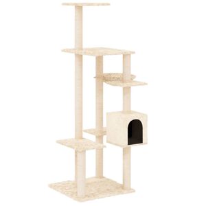 vidaXL Arbre &agrave; chat avec griffoirs en sisal Cr&egrave;me 142 cm
