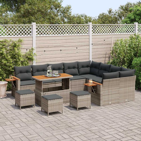vidaXL Ensemble de canap&eacute; de jardin avec coussin 13 pcs Gris
