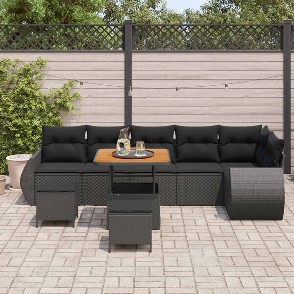 vidaXL Ensemble de canap&eacute; de jardin 9 pcs Noir polyrotin