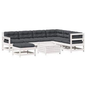 vidaXL Salon de jardin avec coussins 8 pcs blanc bois de pin massif