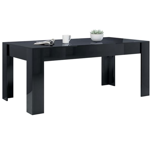vidaXL Table de salle &agrave; manger Noir brillant 180x90x76 cm Agglom&eacute;r&eacute;