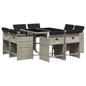 vidaXL Ensemble &agrave; manger de jardin et coussins 9 pcs gris clair rotin