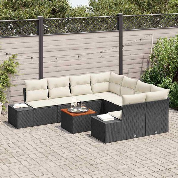 vidaXL Ensemble de canapé de jardin 9 pcs Noir et blanc