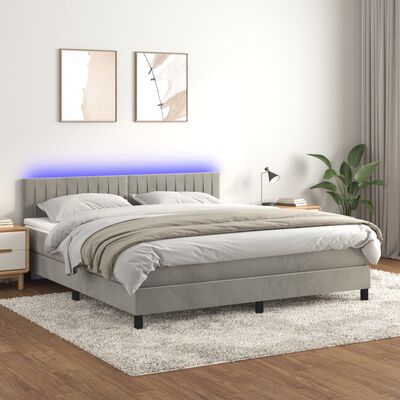 vidaXL Sommier à lattes de lit avec matelas LED Gris clair 160x200 cm
