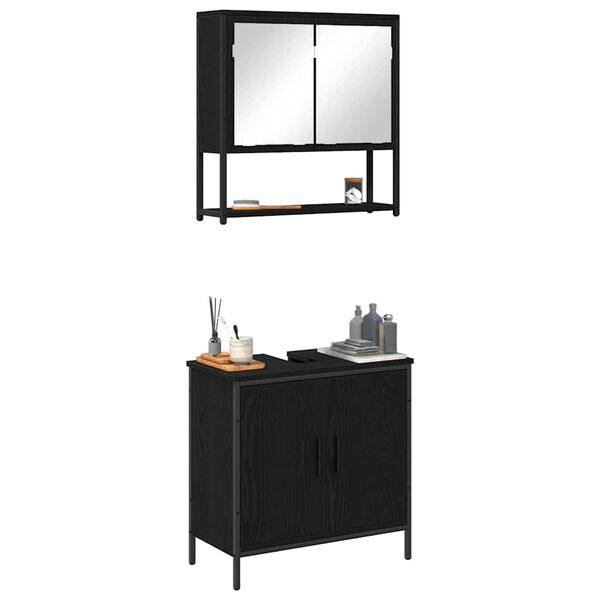 vidaXL Ensemble de mobilier de salle de bain avec &eacute;tag&egrave;re 2 pcs Noir