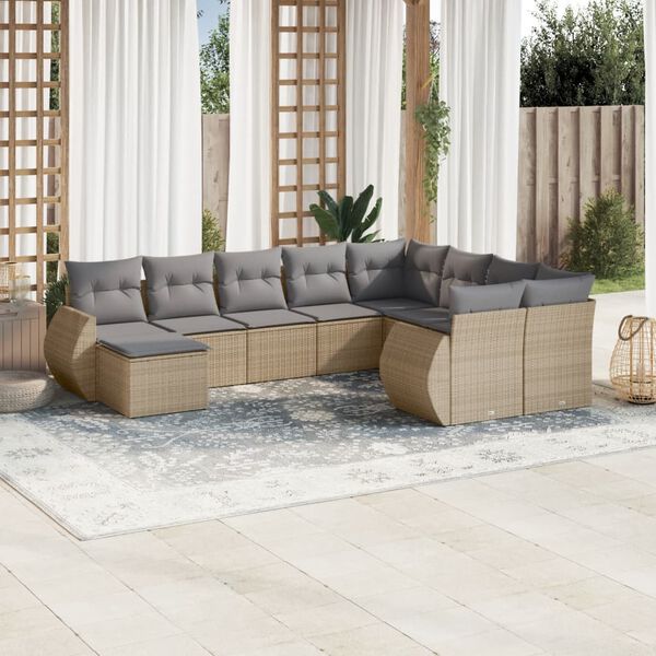 vidaXL Salon de jardin avec coussins 10 pcs beige r&eacute;sine tress&eacute;e