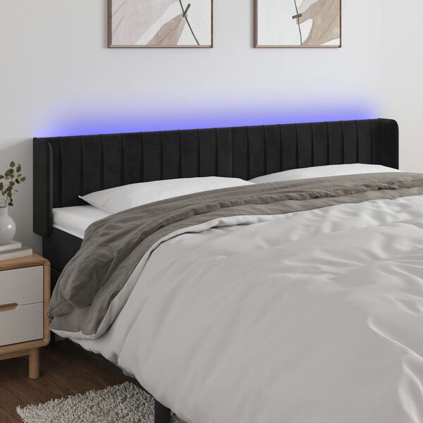 vidaXL T&ecirc;te de lit &agrave; LED Noir 163x16x78/88 cm Velours