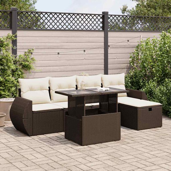 vidaXL Salon de jardin avec coussins 6 pcs marron r&eacute;sine tress&eacute;e