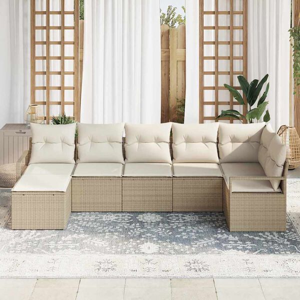 vidaXL Ensemble de Canap&eacute;s avec coussin 7 pcs Beige polyrotin