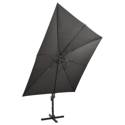 vidaXL Parasol de jardin en porte-à-faux avec mât et lumières LED