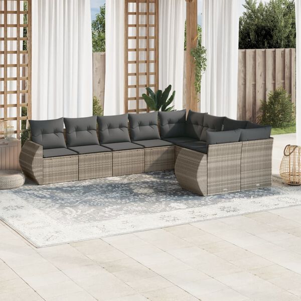 vidaXL Salon de jardin 9 pcs avec coussins gris clair r&eacute;sine tress&eacute;e