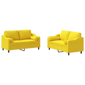 vidaXL Ensemble de canap&eacute;s 2 pcs avec coussins jaune clair tissu