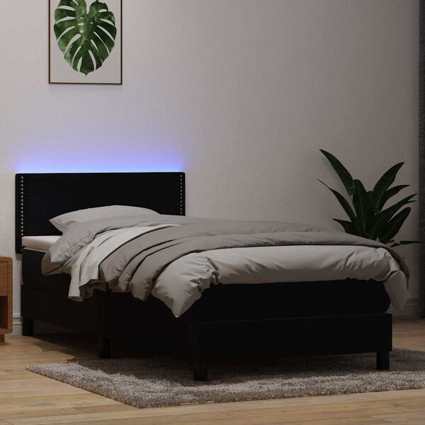 vidaXL Sommier &agrave; lattes de lit avec matelas et LED noir 80x210 cm velours