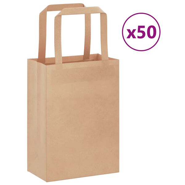 vidaXL Sacs en papier 50 pcs avec poign&eacute;es marron 15x8x21 cm