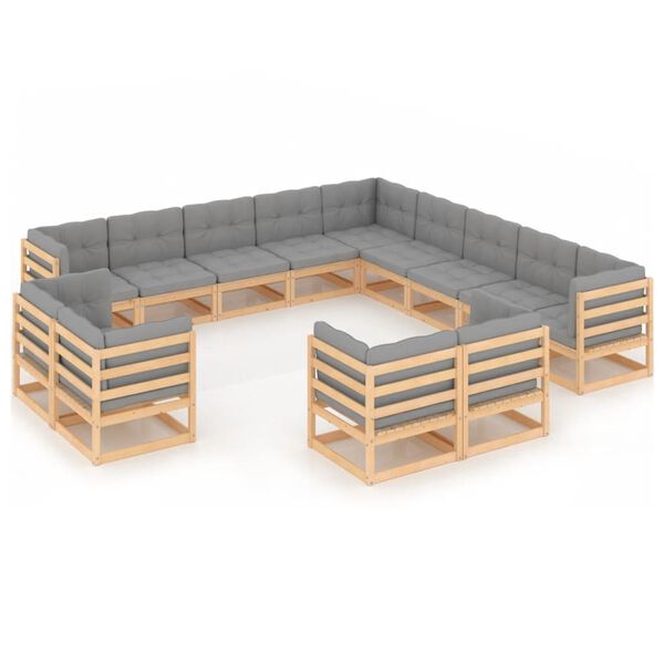 vidaXL Salon de jardin 13 pcs avec coussins Bois de pin massif
