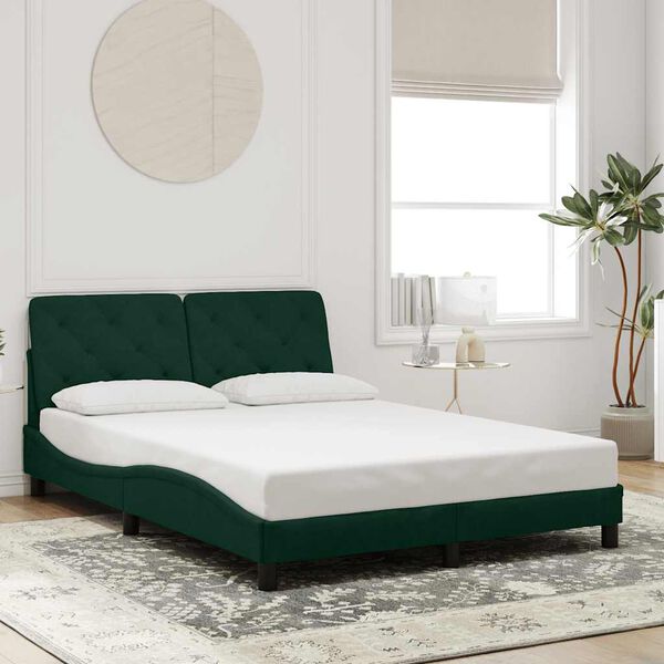vidaXL Cadre de lit avec LED sans matelas vert fonc&eacute; 140x190 cm velours