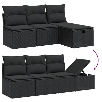 vidaXL Salon de jardin 9 pcs avec coussins noir résine tressée