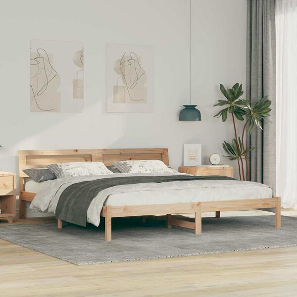 vidaXL Cadre de lit avec t&ecirc;te de lit Marron 180 x 200 cm Pin massif
