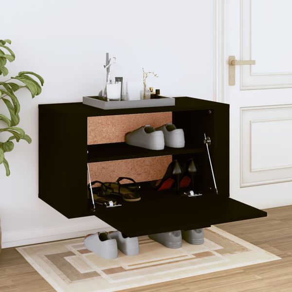 vidaXL Armoire &agrave; chaussures murale Noir 70x35x38 cm Bois d'ing&eacute;nierie