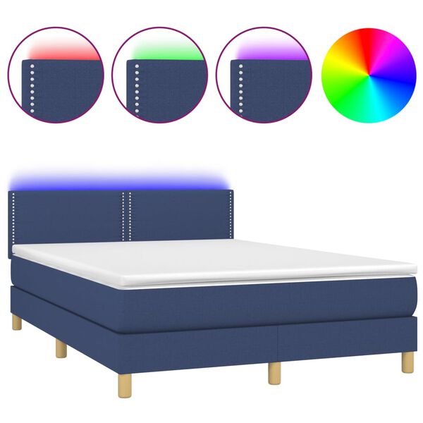 vidaXL Sommier &agrave; lattes de lit avec matelas LED Bleu 140x200 cm Tissu