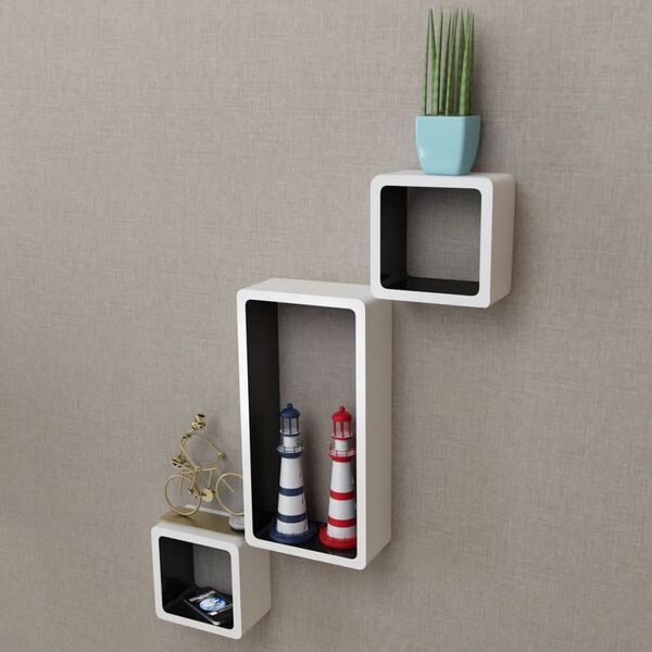 vidaXL &Eacute;tag&egrave;res murales Forme de cube 6 pcs Blanc et noir