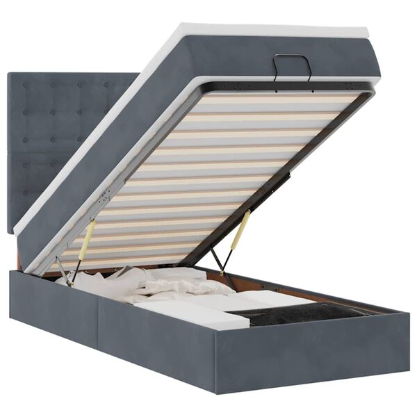 vidaXL Cadre de lit ottoman avec matelas gris fonc&eacute; 100x200 cm velours