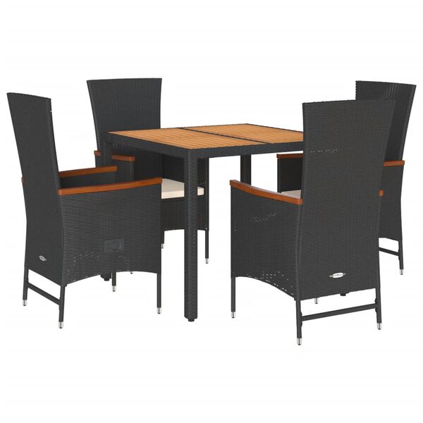 vidaXL Ensemble &agrave; manger de jardin coussins 5pcs Noir R&eacute;sine tress&eacute;e