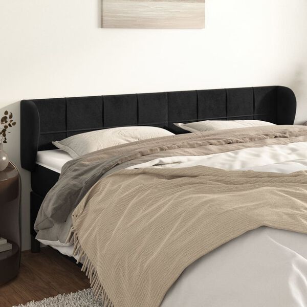 vidaXL T&ecirc;te de lit avec oreilles Noir 183x23x78/88 cm Velours