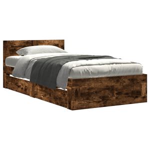 vidaXL Cadre de lit avec tiroir 2 pc Ch&ecirc;ne fum&eacute; Bois d'ing&eacute;nierie