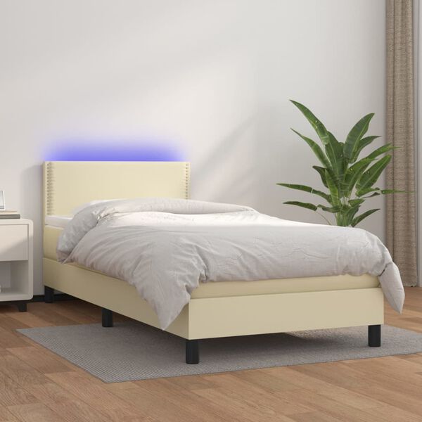 vidaXL Sommier &agrave; lattes de lit avec matelas et LED Cr&egrave;me 100x200 cm