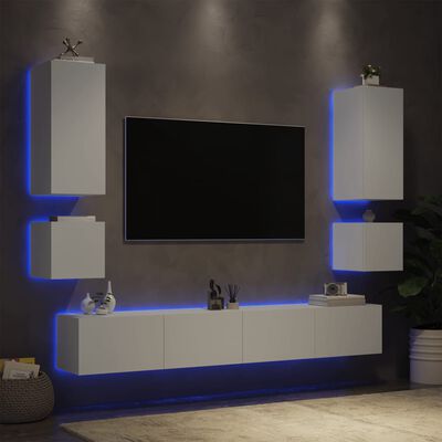 vidaXL Meuble TV muraux 6 pcs avec lumières LED blanc