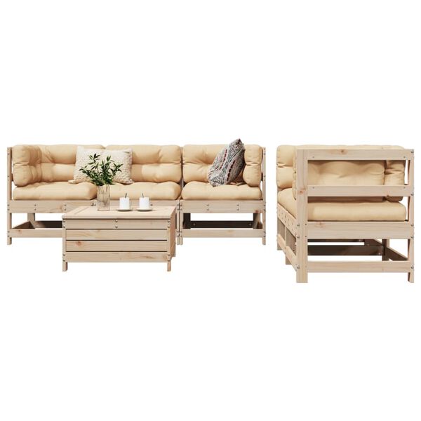 vidaXL Salon de jardin 6 pcs bois de pin massif