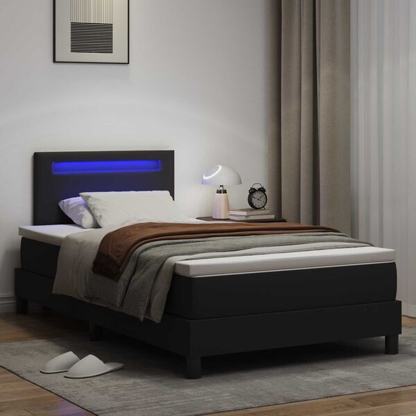 vidaXL Lit &agrave; ressorts avec matelas Noir 120 x 190 cm Simili cuir