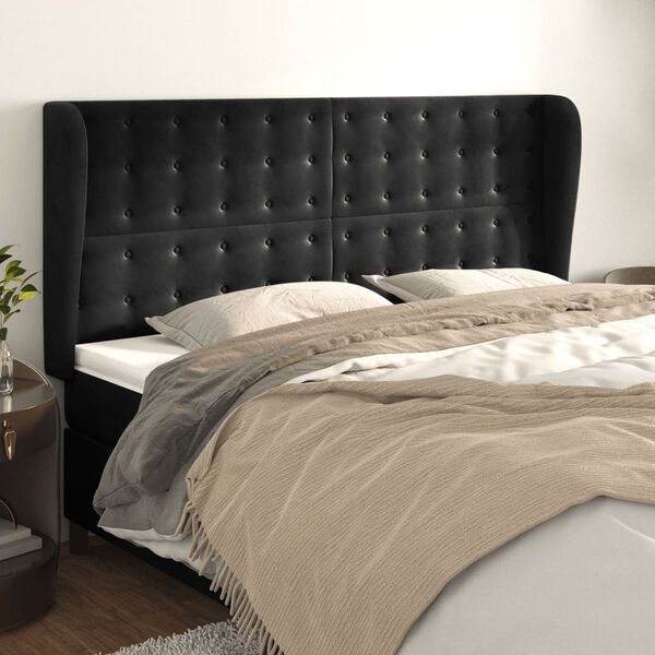 vidaXL T&ecirc;te de lit avec oreilles Noir 203x23x118/128 cm Velours